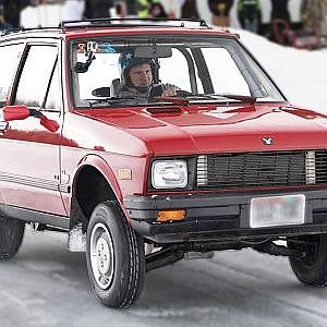 Tiny Yugo goes 100mph ON ICE - SKETCHY!