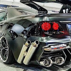 (4K)SenseBrand TOYOTA 200 CROWN equiped monster muffler センスブランド 200系 クラウンカスタム ワンオフマフラー